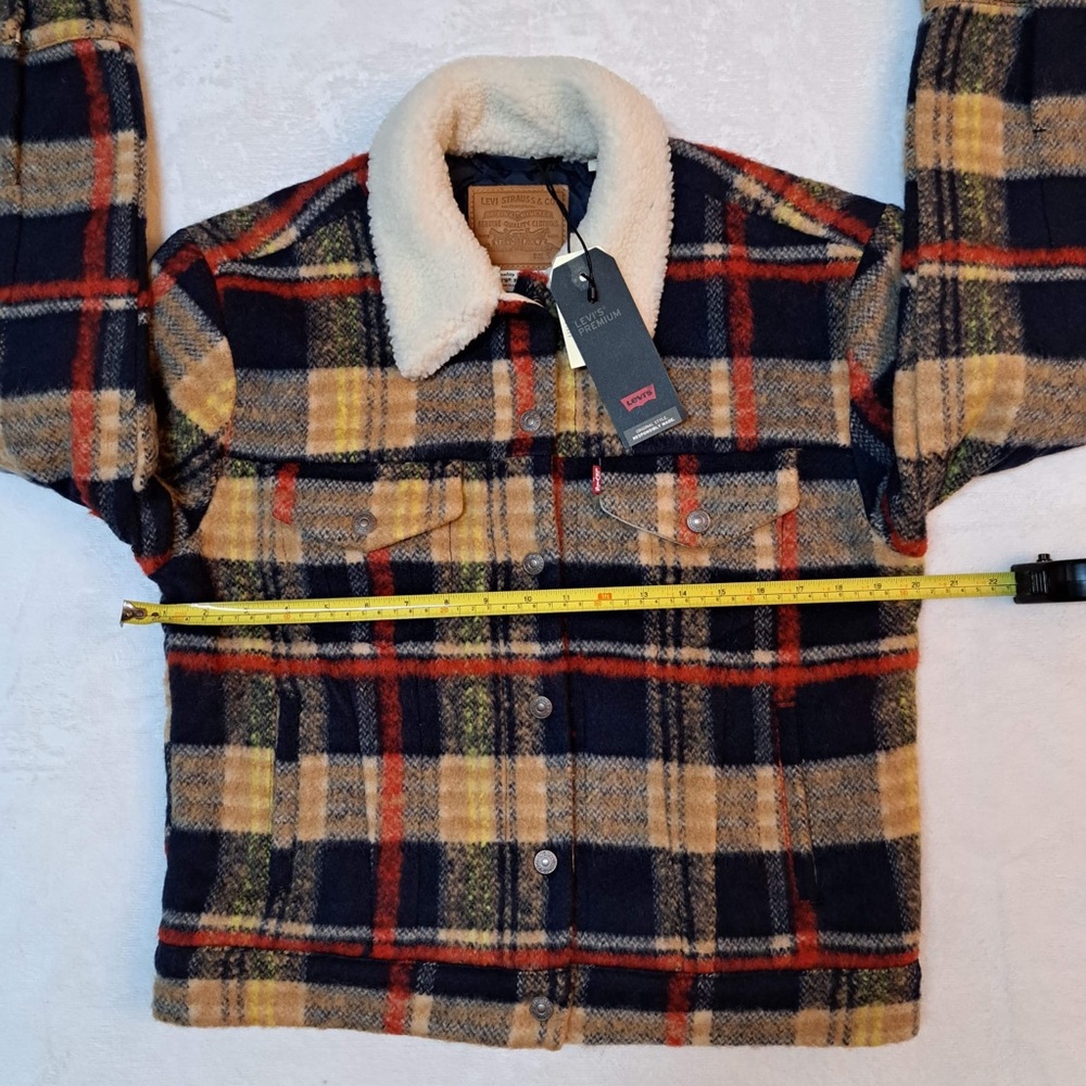 Levi's Plaid Sherpa Collar Jacket in Navy, Tan & Red - Picture 10 of 12
